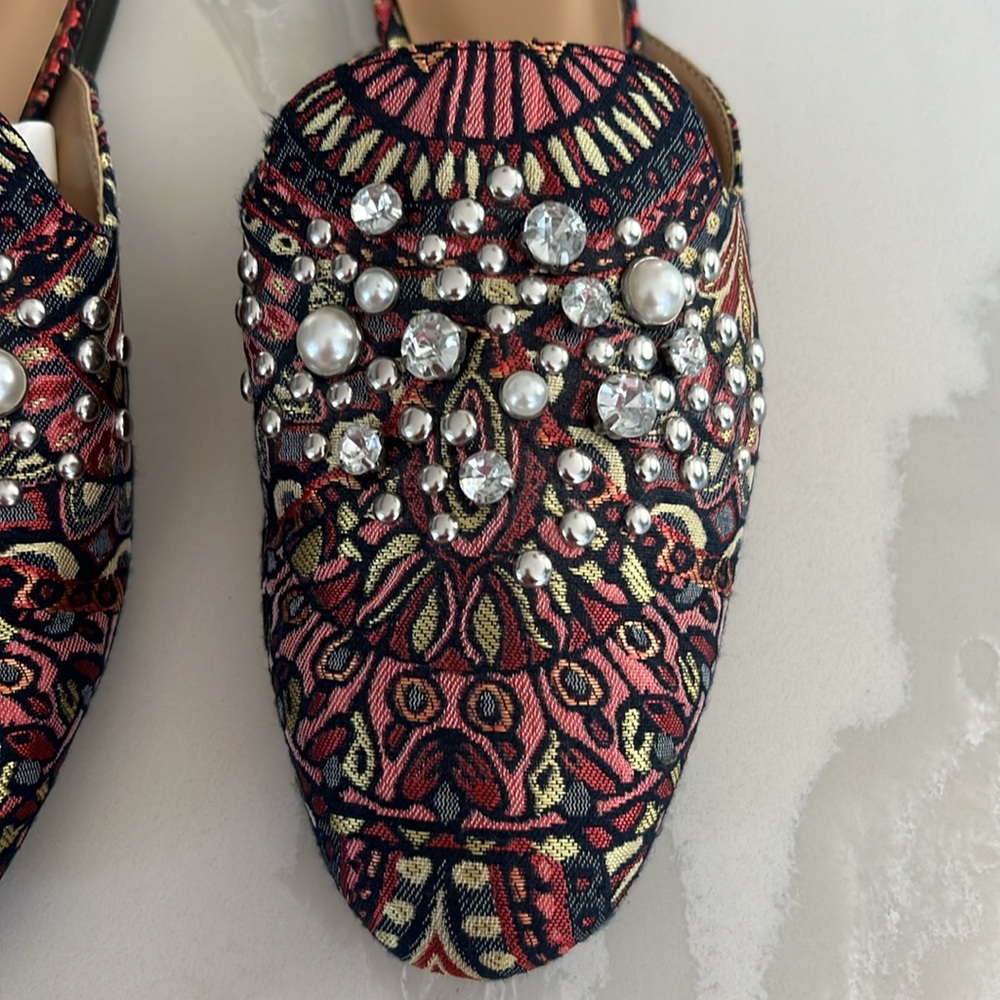 A New Day Brocade Rhinestone and Pearl Jewel Mule Shoes Red and Pink Womens 7.5 - Picture 7 of 15
